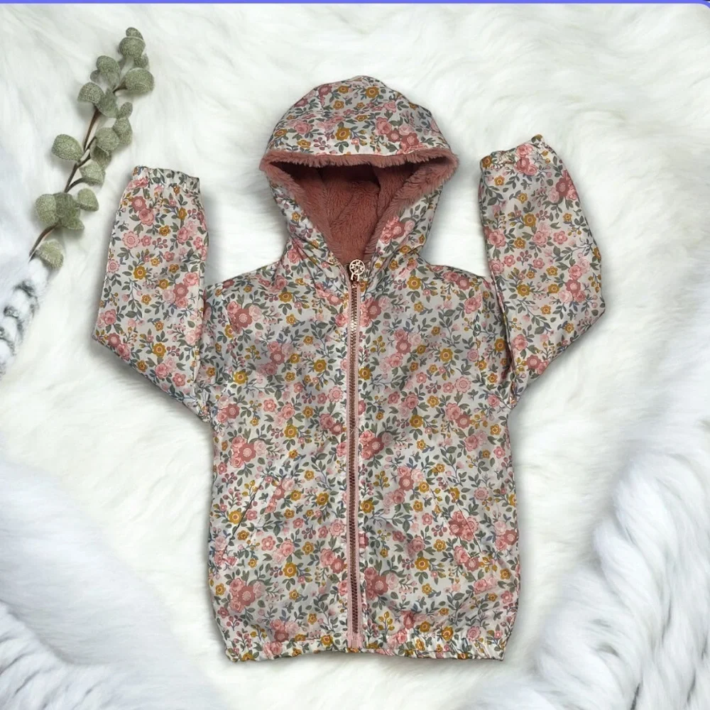 Nicole Miller Reversible Floral Hooded Jacket with Pink and Yellow Accents